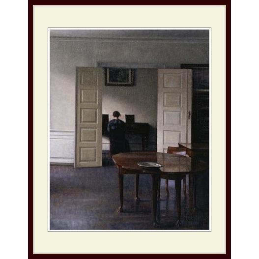 複製画 額付き：ヴィルヘルム ハマスホイ・「ピアノを弾く妻イーダのいる室内」