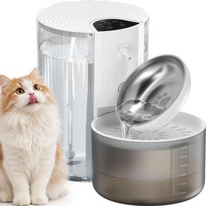 CZPET 猫用給水器(排水分離機能付き)大容量3L・ステンレス製・コードレス・180日間長持ちバッテリー・給水量調整機能