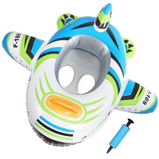 VBACALA浮き輪 子供 飛行機デザイン 足入れタイプ 浮き輪 17.5kg耐荷重 ブルーグリーン...