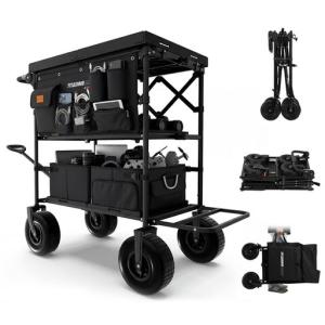 TARION PRO折りたたみ式カメラカート - サイド収納バッグ&収納ボックス - 新型金属ハブゴムタイヤ搭載 - 強化厚手トップパネル - 耐荷重