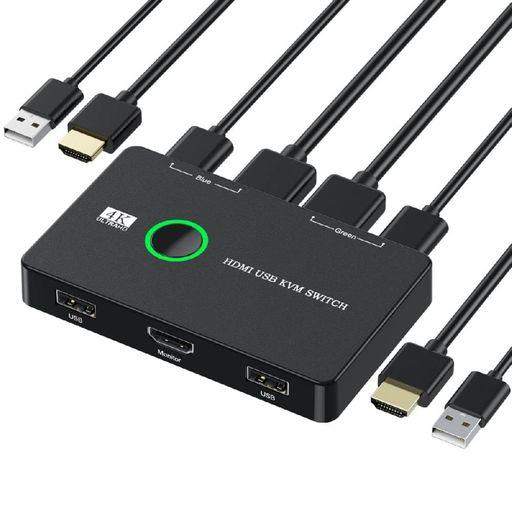 xiwaiKVMスイッチセレクターUSB2.0&amp;HDMI4KデュアルPC共有モニターHDTVUSBポ...
