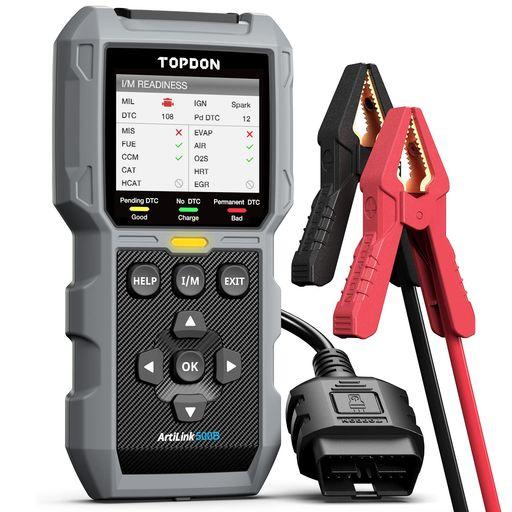 TOPDONAL500BOBD2診断機&amp;バッテリーテスター、フルOBD2機能、12Vバッテリーテスト...