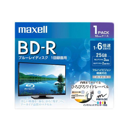 maxell録画用BD-R標準130分4倍速ワイドプリンタブルホワイト1枚パックBRV25WPE.1...
