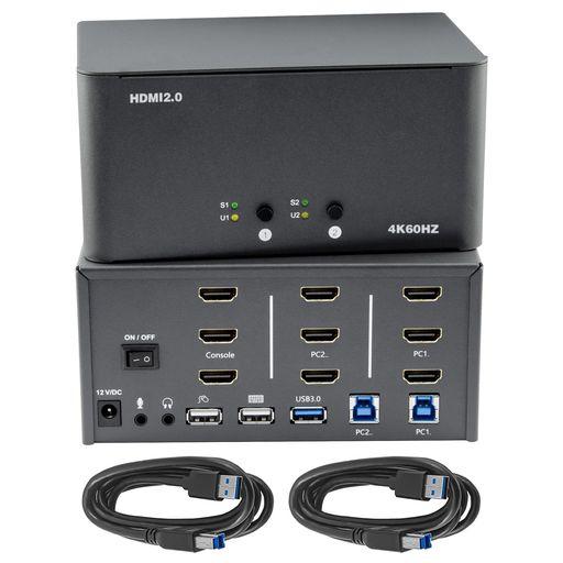 ByteccKVMスイッチ3モニター、2台のコンピューター、2入力3出力、8kHDMIスイッチ、US...