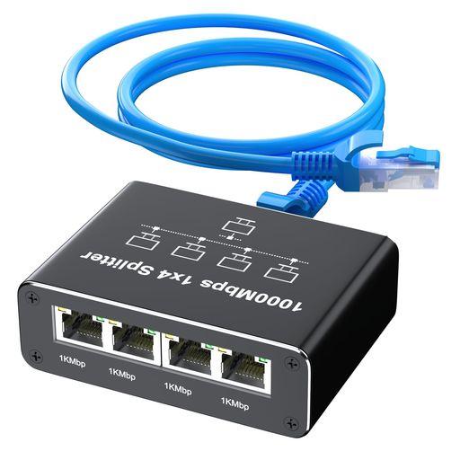 スイッチングハブLAN分配器1入力4出力ランケーブル付き(1.5m)LANハブ5ポート4台同時使用R...