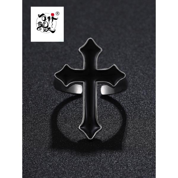 個性覇気　パンク風　十字架　開口指輪