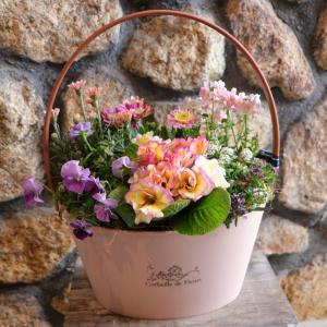 【当店オリジナル】 持ち手付き♪ピンクガーデン寄せ植え 【現品２１８】