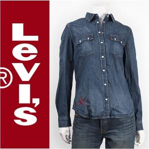 Levi's リーバイス レディース モダン ソートゥースシャツ コーンデニム ミディアムダーク Levi's Women's Tops Modern Sawtooth Shirt 17279-0004 長袖 刺繍｜gpa