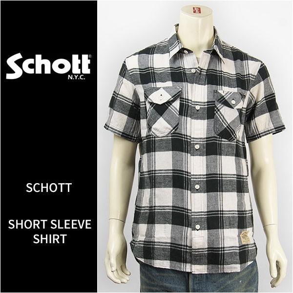 【日本製】Schott ショット 半袖 ブロックチェック ワークシャツ SCHOTT BLOCK C...