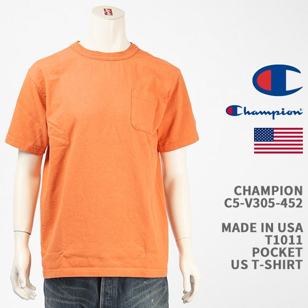 Champion チャンピオン メイドインUSA T1011 半袖 ポケット Tシャツ 製品染め C...