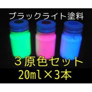 ブラックライト 蛍光 BL蛍光塗料 20ml 3色セット 無機 蛍光塗料 レッド グリーン ブルー 3原色 高輝度 ブラックライト塗料｜gppro