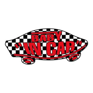 BABY IN CAR ステッカー 黒 × 白 × 赤ロゴ チェック 赤ちゃんが乗ってます ベビーインカー スケボー 車 シール パロディ VANS風｜gppro