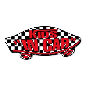 KIDS IN CAR ステッカー 黒 × 白 × 赤ロゴ チェック 子どもが乗ってます キッズインカー スケボー 車 シール パロディ VANS風｜gppro