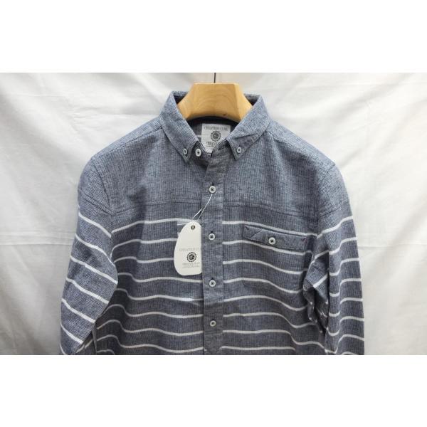 ボタンダウン長袖シャツ 紺　ワッフル綿布　切り替えボーダー　CREATION CUBE 新品格安！