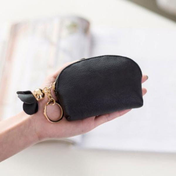 ミニポーチ 花チャーム ストラップ ／ブラック／レディース コスメポーチ 小物入れ 財布 メイク コ...