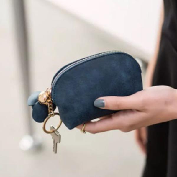 ミニポーチ 花チャーム ストラップ ／ネイビー系／レディース コスメポーチ 小物入れ 財布 メイク ...