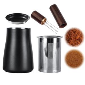 2点セット ステンレスコーヒーふるい 粉ふり缶 蓋付き コーヒー粉針セット 付き 微細メッシュ 粉ムラ除去 香り凝縮 くびれ設計 滑り止めベース 粉飛び防止 全グ