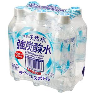 サンガリア 伊賀の天然水 強炭酸水 ラベルレス (500mL *6本パック) *4個