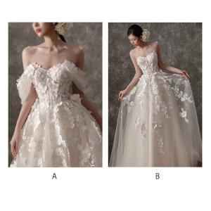 ウェディングドレス フラワー刺繍 チュール 花...の詳細画像1