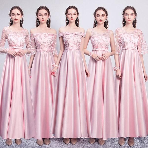 ブライズメイド ドレス ロング丈 二次会 5タイプ 袖あり Vネック ラウンドネック オフショルダー...