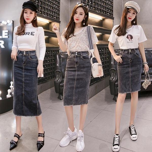 デニム ロングスカート バックスリット ワンステップスカー レディース タイトスカート フレア スカ...