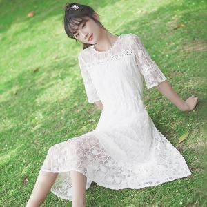 ワンピース 夏ワンピース レース ミモレ丈 半...の詳細画像1