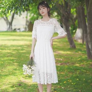 ワンピース 夏ワンピース レース ミモレ丈 半...の詳細画像2