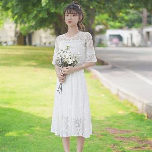 ワンピース 夏ワンピース レース ミモレ丈 半...の詳細画像3