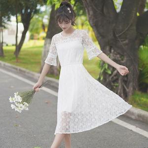 ワンピース 夏ワンピース レース ミモレ丈 半...の詳細画像4