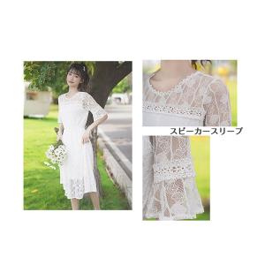ワンピース 夏ワンピース レース ミモレ丈 半...の詳細画像5
