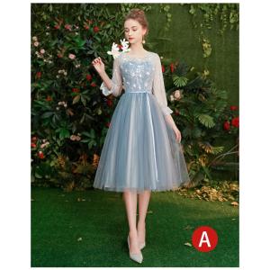 ブライズメイド ドレス ロング丈 ミモレ丈 袖...の詳細画像3