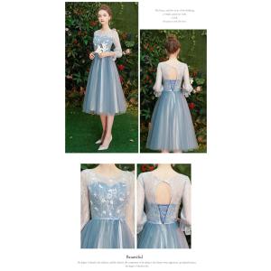 ブライズメイド ドレス ロング丈 ミモレ丈 袖...の詳細画像5