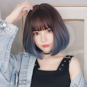フルウィッグ パープルウィッグ 超自然 普段使い スモーキー ウィッグ セミロングウィッグ 小顔 レディース グラデーション
