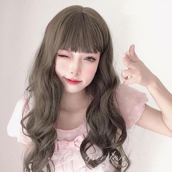 ウィッグ フルウィッグ 巻き毛 ロングカールウィッグ カールウィッグ デイリーウィッグ ぱっつん前髪...