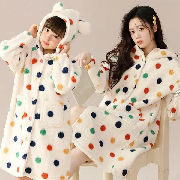 着ぐるみ パジャマ 子供 ドット ガウン 110cm 部屋着 ルームウエア 冬 秋 暖かい 着る毛布...