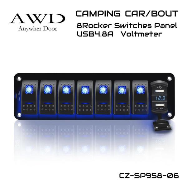 CA/BO USBポート 増設 車 充電 急速 7連ロッカースイッチ&amp;4.8A 2USBポート&amp;ボル...