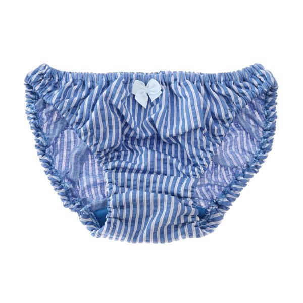 レディース ストライプブルーシアサッカーニット スキャンティー ローライズ ショーツ パンティー か...