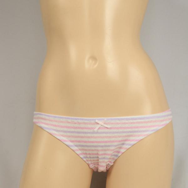 レディース ピンク×パープル パステルボーダー 接結ニット スキャンティー ローライズ ショーツ パ...