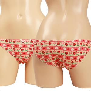 レディース フルーツ畑プリント ダブルフェイスニット 綿 ショーツ コットン ローライズ パンティー ビキ二 下着