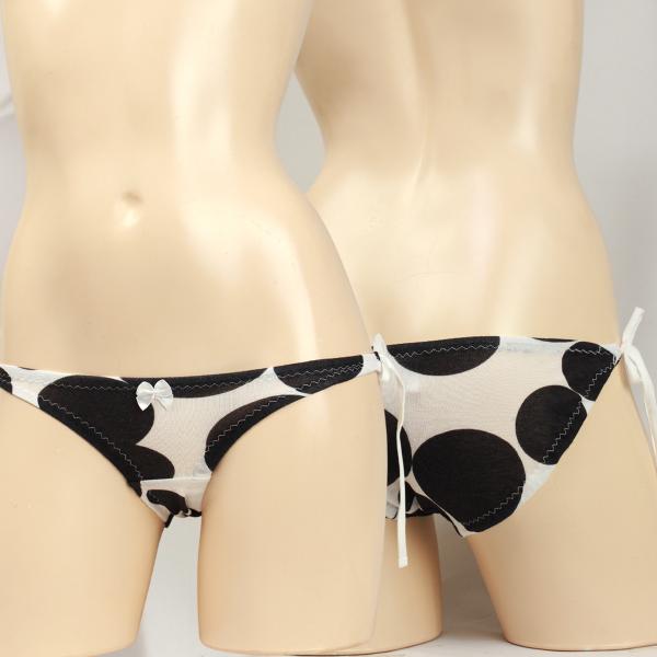 レディース 紐パン モノクロバブルドット 薄手天竺ニット スキャンティ ショーツ パンツ 女性 下着...