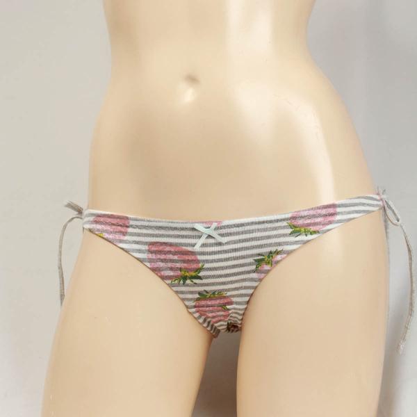 レディース 紐パン ももいちご×グレーボーダー 天竺ニット スキャンティ ショーツ パンツ 女性 下...