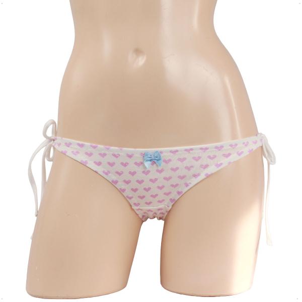 レディース 紐パン ヴィンテージ風ハート柄天竺ニット スキャンティ ショーツ パンツ 女性 下着 イ...