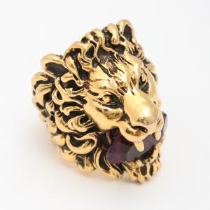 16号 GUCCI パープルクリスタル付きライオンヘッドリング ゴールド グッチ rion head ring 指輪｜graiz