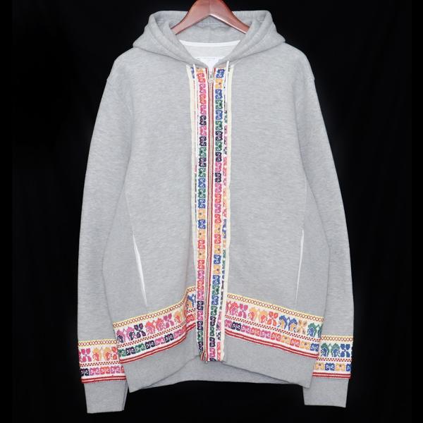 SACAI 19AW チロリアン柄 刺繍パーカー サイズ2 グレー 19-02100M サカイ ジッ...