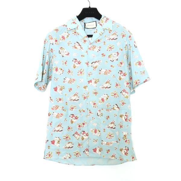 GUCCI CHAMBRAY BOWLING SHIRT ブルー サイズ46 595368-ZACW...