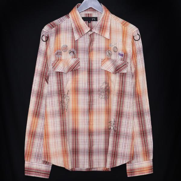 ROAR Love &amp; Peace shadow plaid shirt サイズ2 オレンジ 06S...