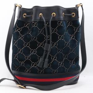 GUCCI バケットバッグ GGベルベット ブルー/ブラック 574960 グッチ ショルダー 斜めがけ｜graiz