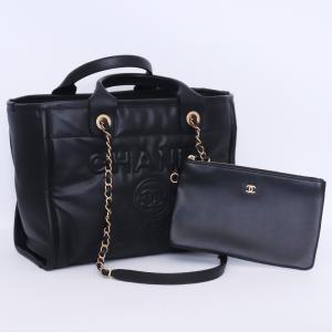 CHANEL ドーヴィルライン スモール ショッピング トートバッグ ラムスキン ブラック AS3257 シャネル 2way ショルダー バック Deauville 2ウェイ カバン 鞄