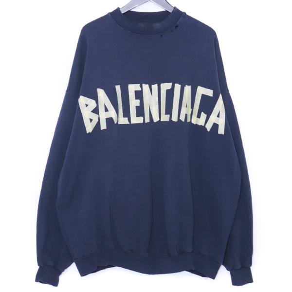 BALENCIAGA テープタイプ スウェットシャツ トレーナー Lサイズ ネイビー 744701 ...