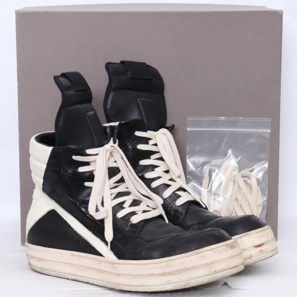 RICK OWENS ジオバスケットスニーカー クロコダイル レザー サイズ44 ブラック RU16...